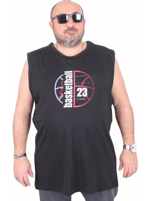 Moc Grande Büyük Beden Baskılı Kolsuz Tişört Basketball 25150 Sıyah