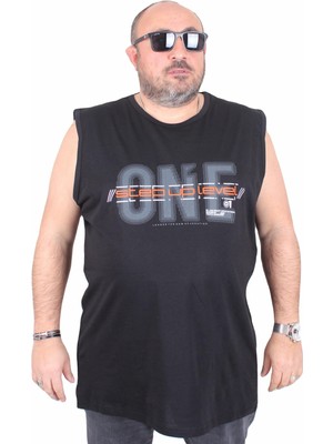 Moc Grande Büyük Beden Baskılı Kolsuz Tişört Step Up Level 25155 Sıyah