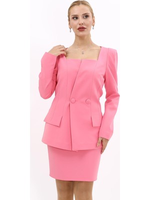 Kare Yaka Ceket-Pembe