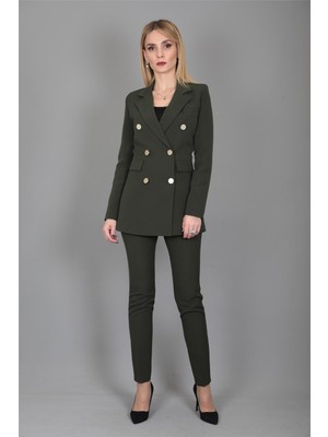 Erkek Yaka Kuruvaze Blazer Ceket & Dar Paça Pantolon-Haki