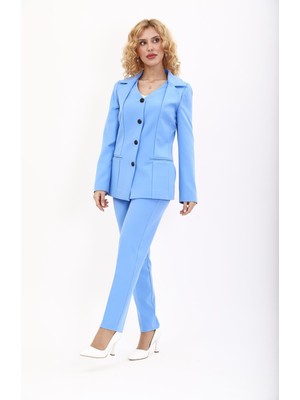 Erkek Yaka Yelek Ceket & Dar Paça Pantolon-Gökyüzü