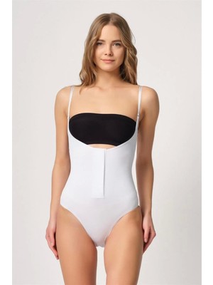 Miraxx Beyaz Emay 2043 Göğsü Açık Agraflı Body Korse