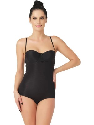 Miraxx Siyah Emay 2723 Lazer Kesim Göğsü Açık Slip Korse