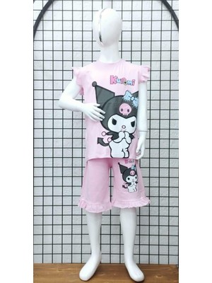 Şıklık Durağı Trend Baskılı Kız Çocuk Kısa Kollu Yazlık Pamuk Penye Şort Takım