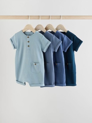 Next Baby  Pamuklu Mavi Lacivert Dokulu 4'lü Romper Set