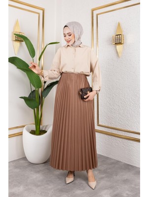 Pliseli Tesettür ETEK-2034 Kahverengi