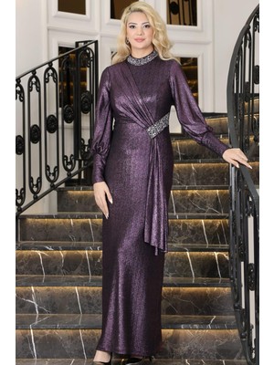 Esilanur Açelya Sarkaçlı Taşlı Tesettür Abiye Mor