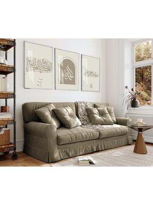 Harikabirev bej Inşirah-Besmele-Allah Kombini|çerçeveli Cam Tablo  3lü Dikey