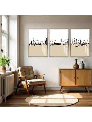 Harikabirev soft Subhanallah-Alhamdulillah-Allahuakbar Kombini|çerçeveli Cam Tablo 3lü Dikey