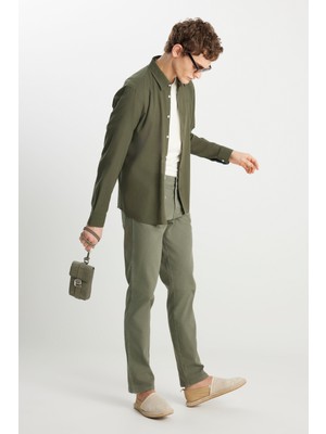 Texas Slim Fit Dar Kesim Normal Bel Haki Esnek Pantolon