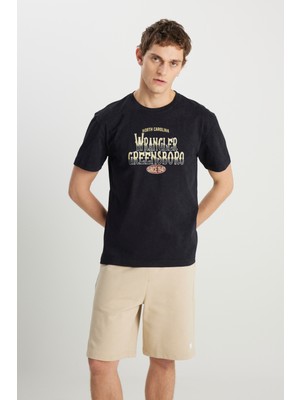 %100 Pamuk Relaxed Fit Geniş Kesim Big Logo Siyah Tişört