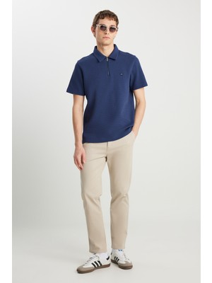 Slim Fit Dar Kesim Normal Bel Darpaça Bej Chino Pantolon