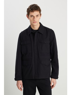 Regular Fit Normal Kesim %100 Pamuk Siyah Military Ceket