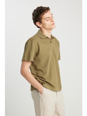 Relaxed Fit Geniş Kesim Haki Polo Tişört