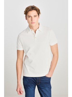 %100 Pamuk Regular Fit Normal Kesim Ekru Polo Yaka Tişört