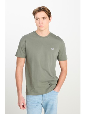 Regular Fit Normal Kesim Bisiklet Yaka Pamuklu Haki Tişört