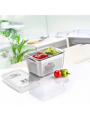 Arar Home 3'lü 5 Litre Süzgeçli Bölmeli Organizer Buzdolabı Hava Geçirmez Saklama Kabı