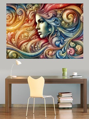 Renkli Kadın Saçları Dekoratif Kanvas - Mdf Ahşap Tablo