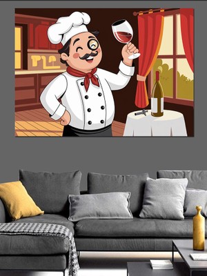 Şef ve Şarap Dekoratif Kanvas - Mdf Ahşap Tablo