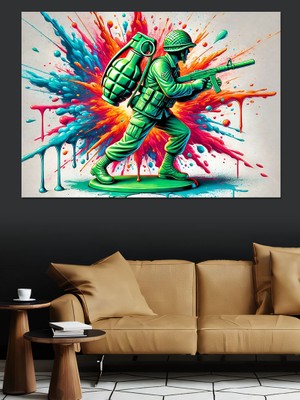 Renkli Plastik Asker Çizimi Dekoratif Kanvas - Mdf Ahşap Tablo