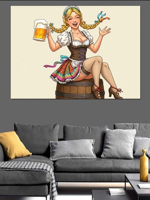 Fıçıda Neşeli Kadın Dekoratif Kanvas - Mdf Ahşap Tablo