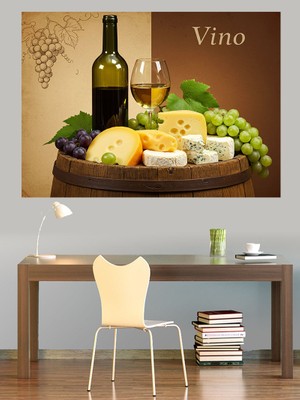Şarap ve Peynir Fıçısı Dekoratif Kanvas - Mdf Ahşap Tablo