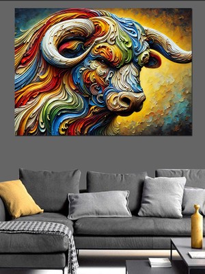 Soyut Renkli Boğa Dekoratif Kanvas - Mdf Ahşap Tablo