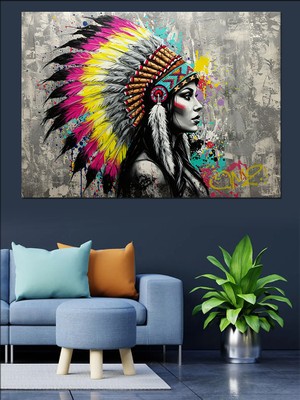 Kızılderili Kadın Profil Dekoratif Kanvas - Mdf Ahşap Tablo