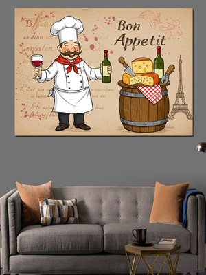 Şef ve Bon Appetit Dekoratif Kanvas - Mdf Ahşap Tablo