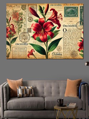 Çiçek ve Kuş Deseni Dekoratif Kanvas - Mdf Ahşap Tablo