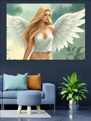 Kanatlı Melek Silueti Dekoratif Kanvas - Mdf Ahşap Tablo