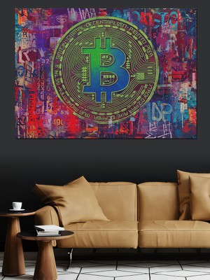 Dijital Bitcoin Sanatı Dekoratif Kanvas - Mdf Ahşap Tablo