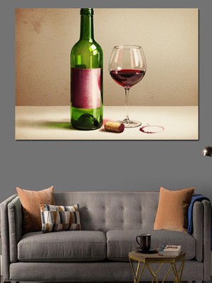 Bardakta Kırmızı Şarap Dekoratif Kanvas - Mdf Ahşap Tablo