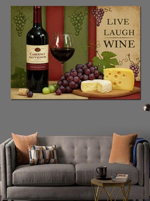 Şarap ve Üzüm Sofrası Dekoratif Kanvas - Mdf Ahşap Tablo