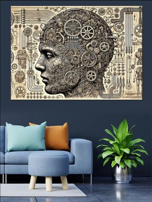 Mekanik Insan Tasarımı Dekoratif Kanvas - Mdf Ahşap Tablo