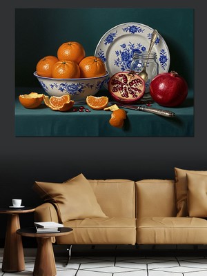 Turuncu Meyve Natürmort Dekoratif Kanvas - Mdf Ahşap Tablo