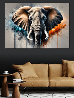 Soyut Mavi Fil Sanatı Dekoratif Kanvas - Mdf Ahşap Tablo