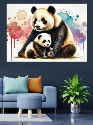 Anne ve Yavru Panda Dekoratif Kanvas - Mdf Ahşap Tablo