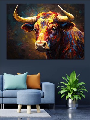 Güçlü Boğa Figürü Dekoratif Kanvas - Mdf Ahşap Tablo