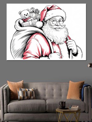 Noel Baba ve Hediyeler Dekoratif Kanvas - Mdf Ahşap Tablo