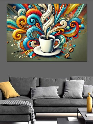 Renkli Kahve Patlaması Dekoratif Kanvas - Mdf Ahşap Tablo