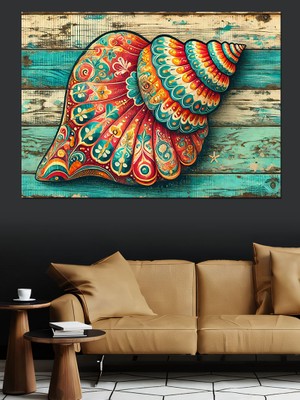 Renkli Deniz Kabuğu Deseni Dekoratif Kanvas - Mdf Ahşap Tablo