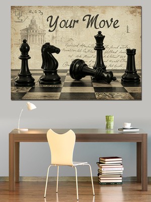 Satranç Strateji Hamlesi Dekoratif Kanvas - Mdf Ahşap Tablo