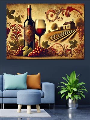 Şarap ve Üzüm  Dekoratif Kanvas - Mdf Ahşap Tablo