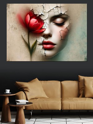 Çiçek Yüz ve Sanat Dekoratif Kanvas - Mdf Ahşap Tablo