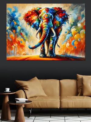 Renkli Soyut Fil Dekoratif Kanvas - Mdf Ahşap Tablo