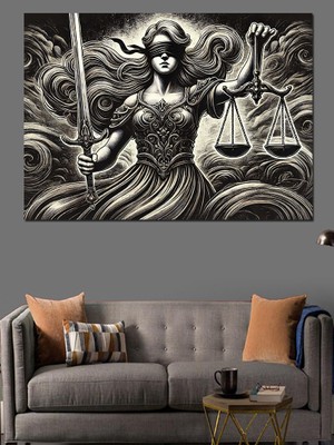 Adalet Tanrıçası ve Terazi Dekoratif Kanvas - Mdf Ahşap Tablo