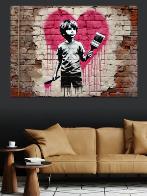 Kalp Grafiti Çocuğu Dekoratif Kanvas - Mdf Ahşap Tablo