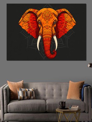 Turuncu Fil Deseni Dekoratif Kanvas - Mdf Ahşap Tablo
