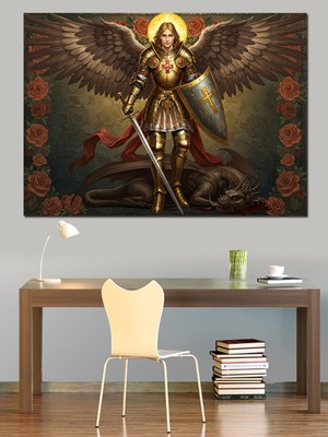 Savaşçı Melek ve Işık Parıltısı Dekoratif Kanvas - Mdf Ahşap Tablo